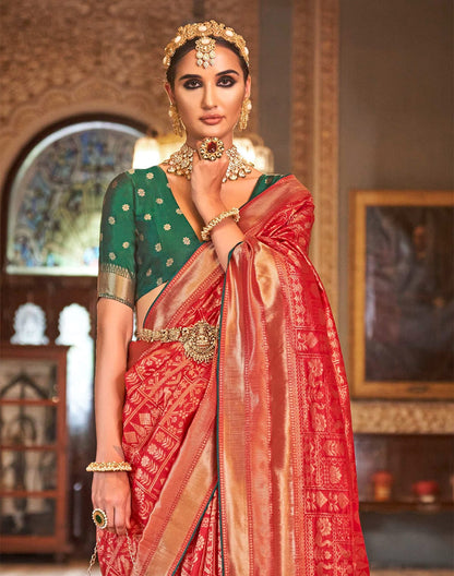 Cherry Red Banaras Silk Saree