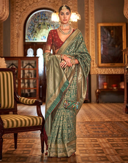 Green and Maroon Banaras Silk Saree