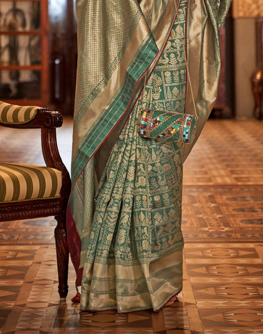 Green and Maroon Banaras Silk Saree