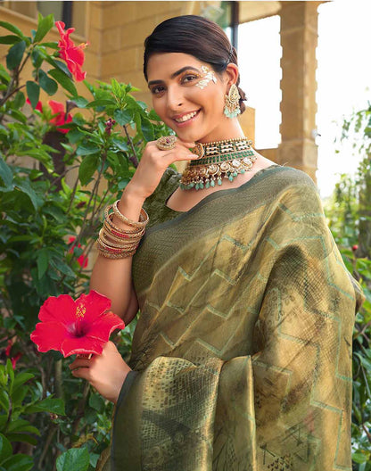 Mehendi Green Tissue Designer Saree