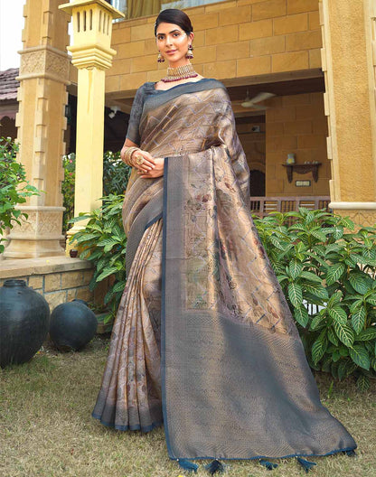 Elegant Light Beige Colour Tissue Saree