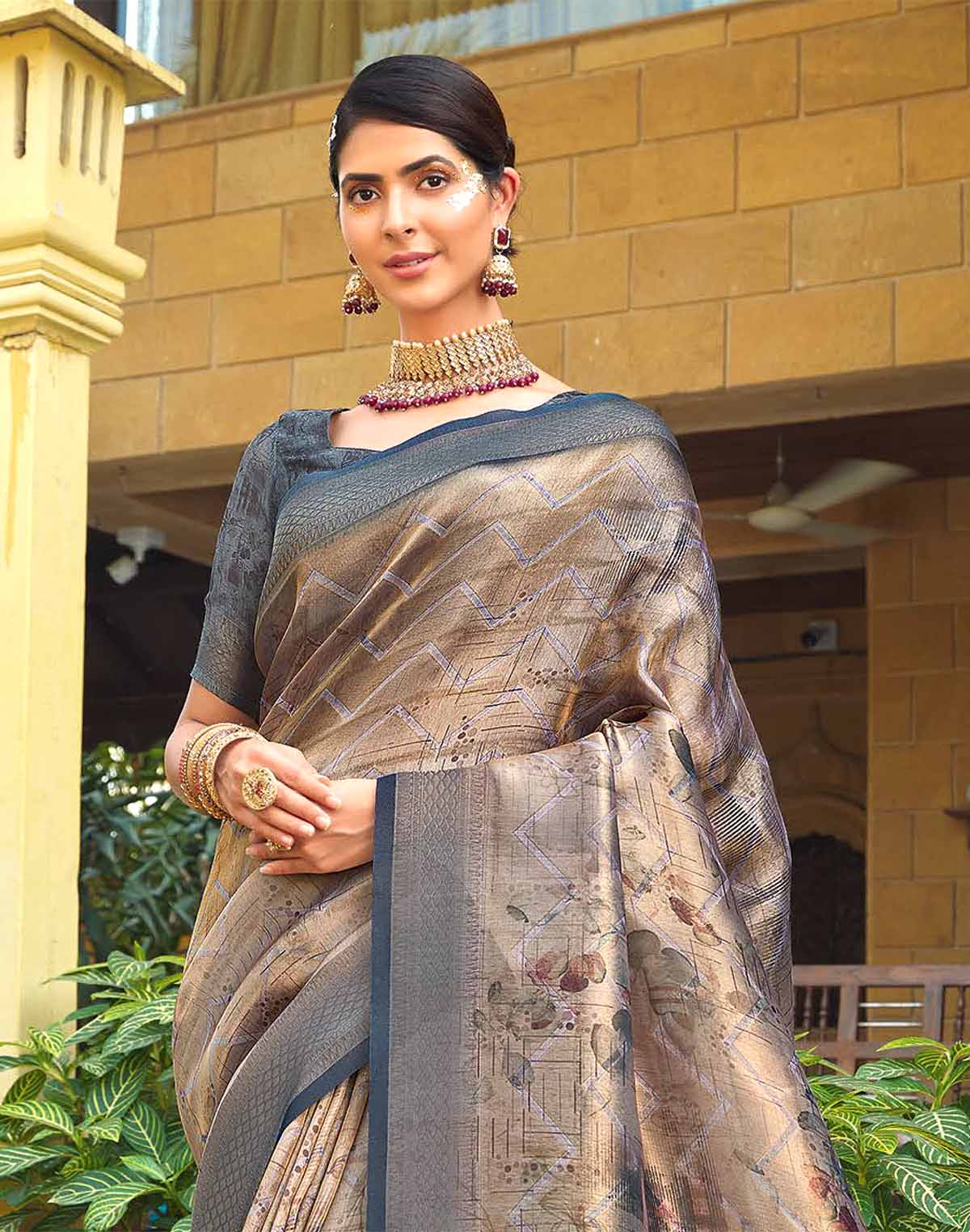 Elegant Light Beige Colour Tissue Saree