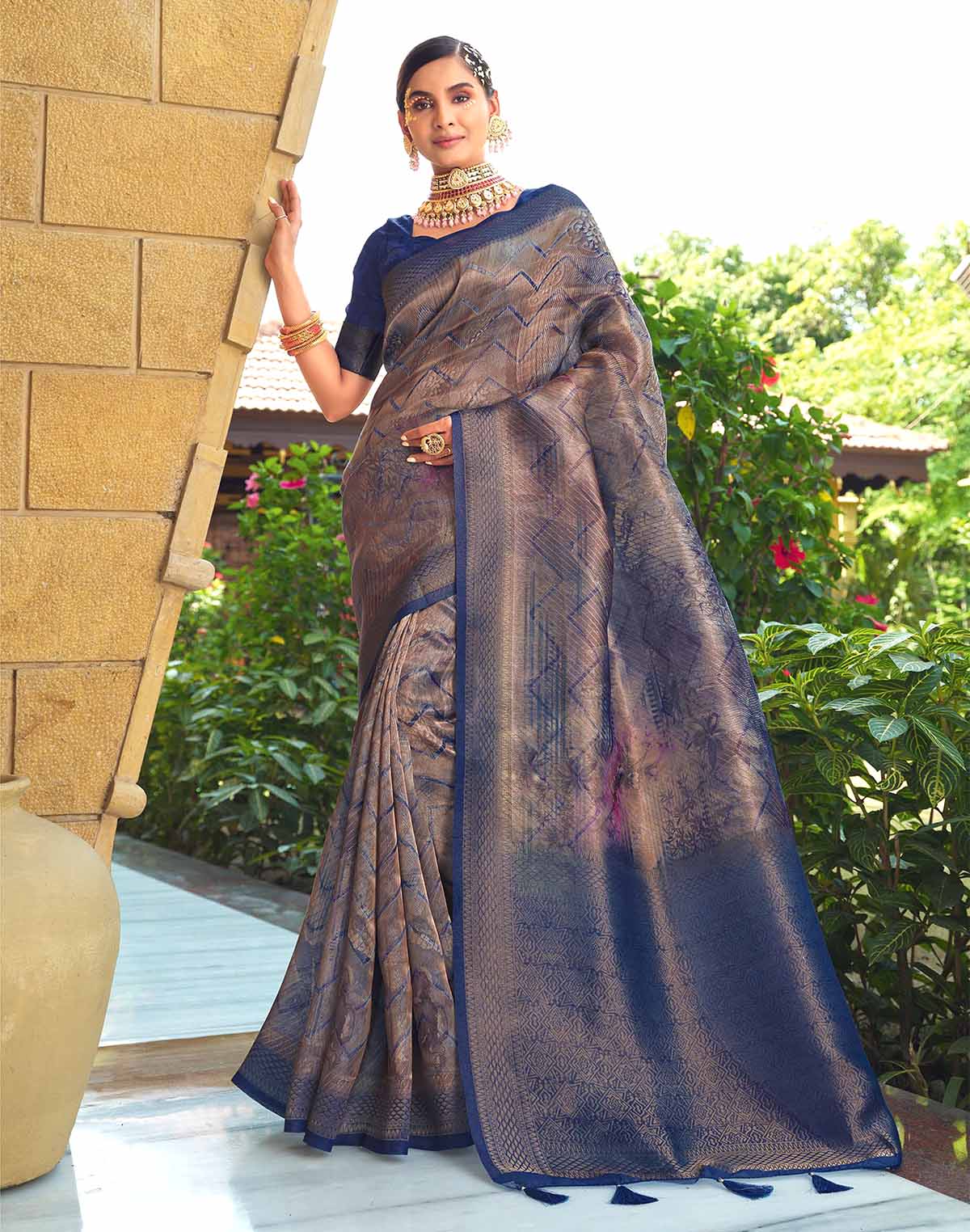 Blue Soft Tissue Saree with Unstitched Blouse