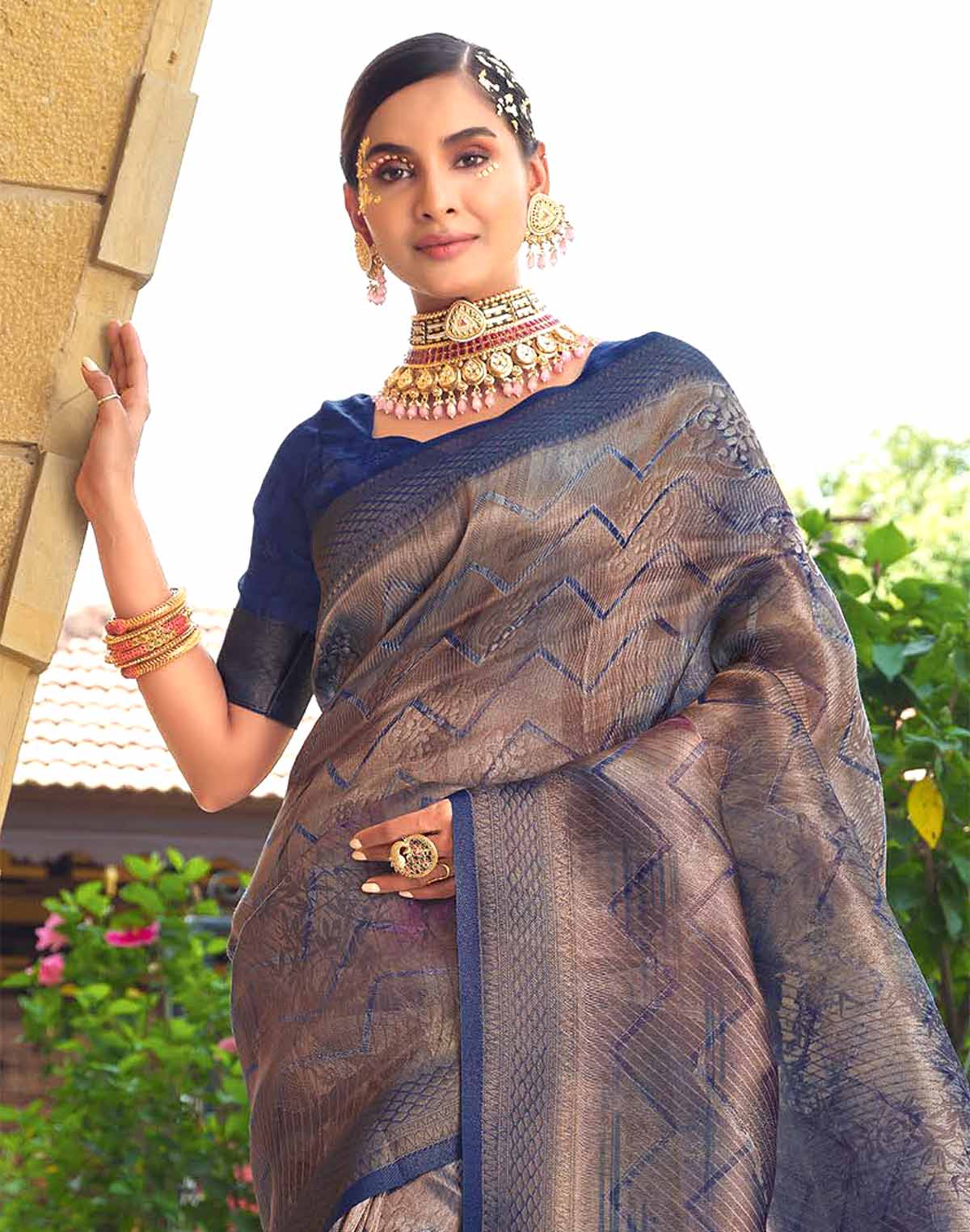 Blue Soft Tissue Saree with Unstitched Blouse