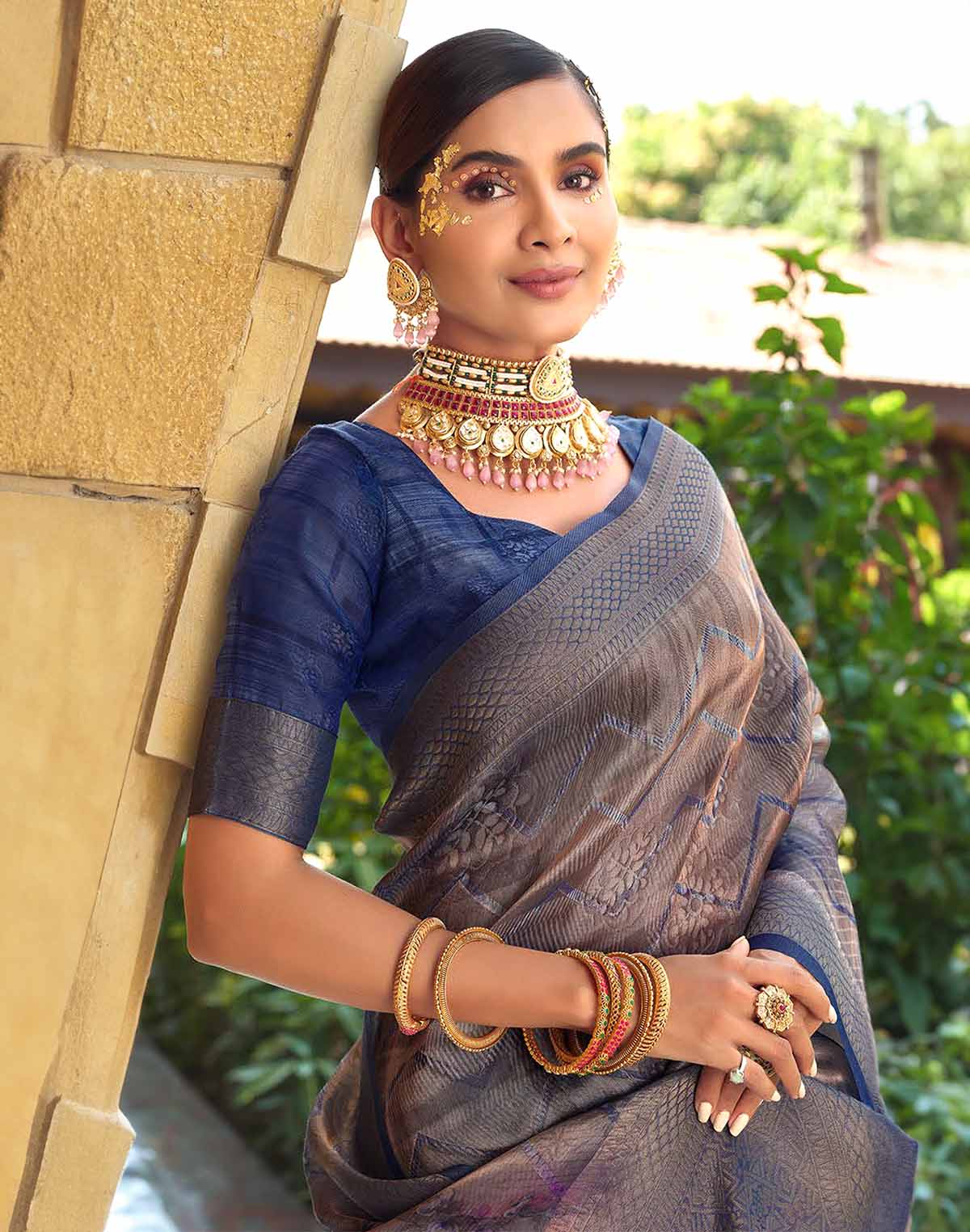 Blue Soft Tissue Saree with Unstitched Blouse