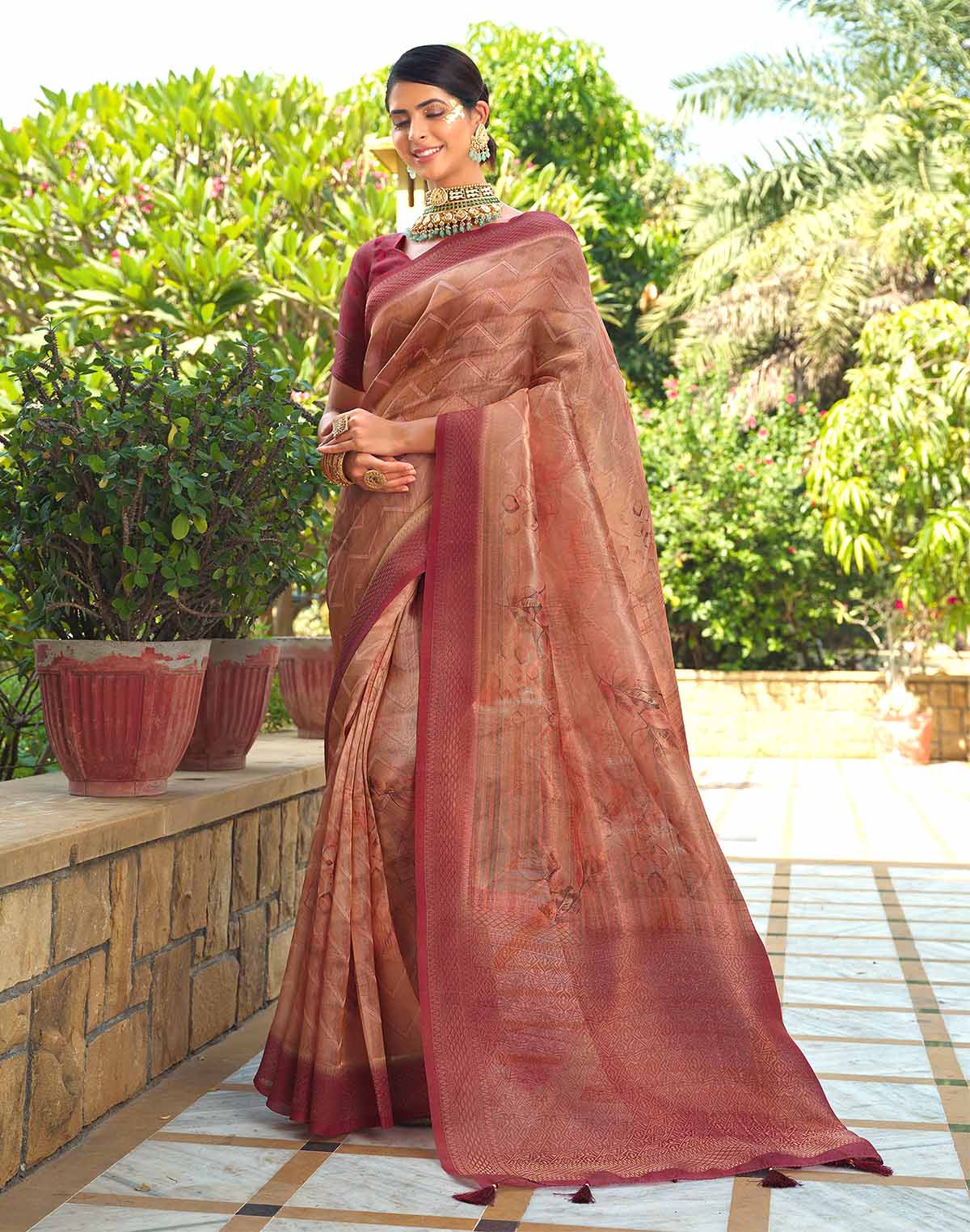 Orange Shaded Tissue Fancy Saree