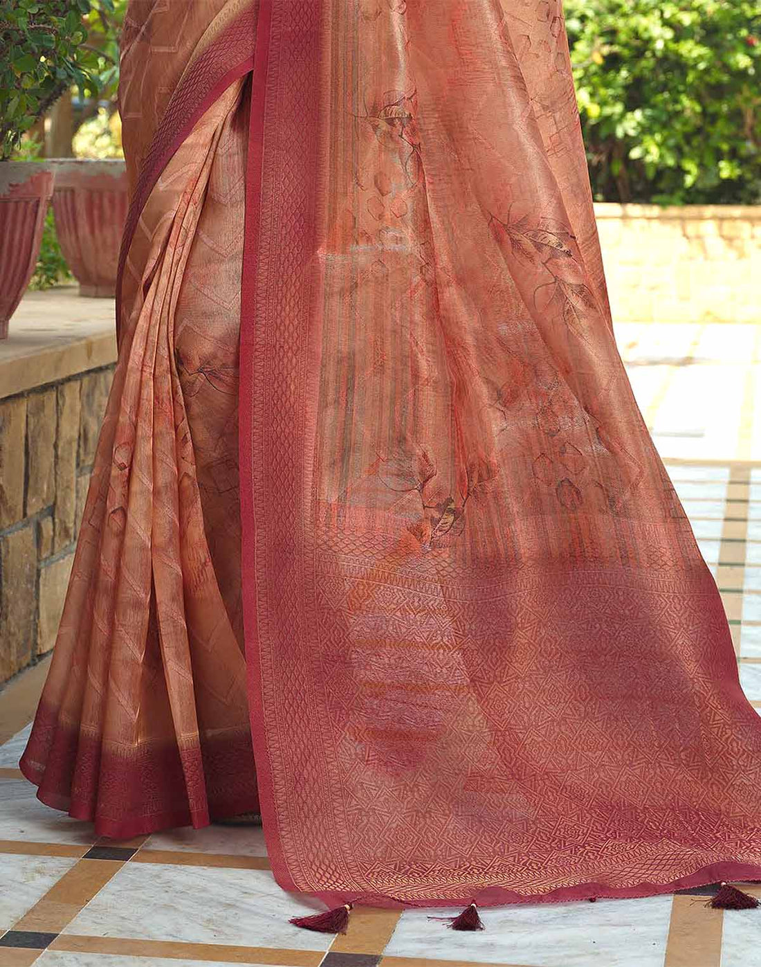 Orange Shaded Tissue Fancy Saree