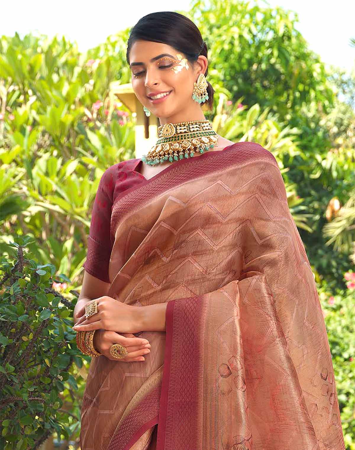 Orange Shaded Tissue Fancy Saree