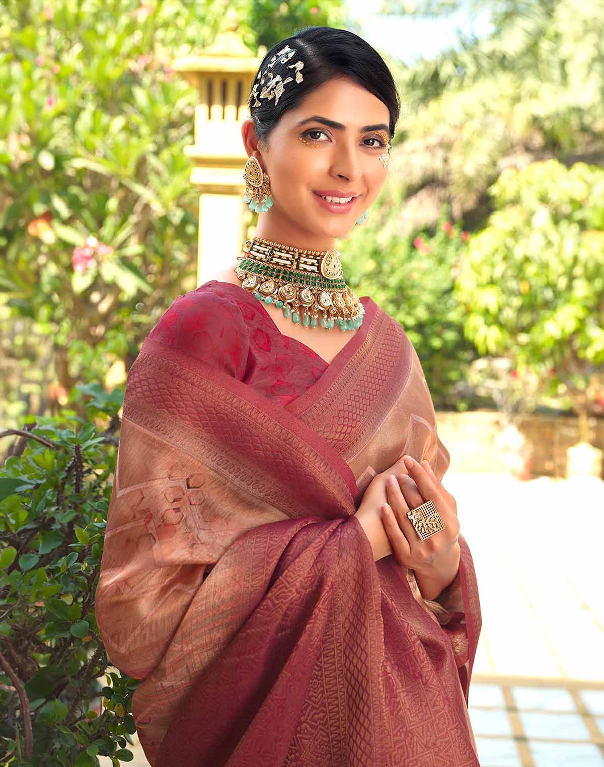 Orange Shaded Tissue Fancy Saree