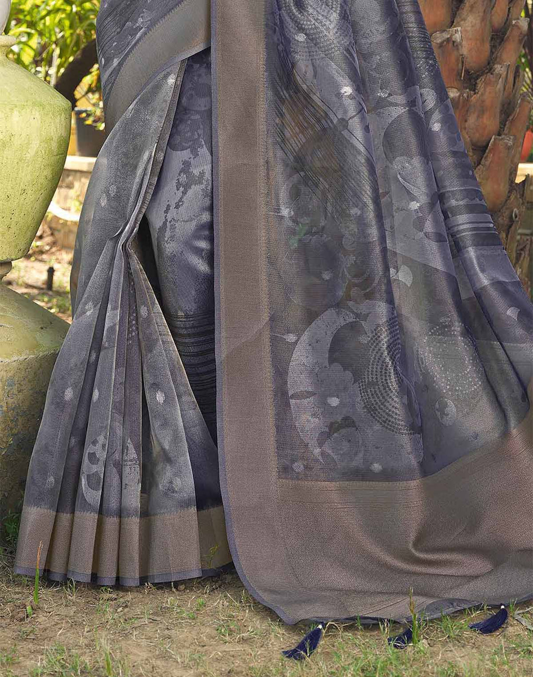 Grey Coloured Organza Saree