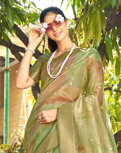 Green Graphic Design Organza Fancy Saree