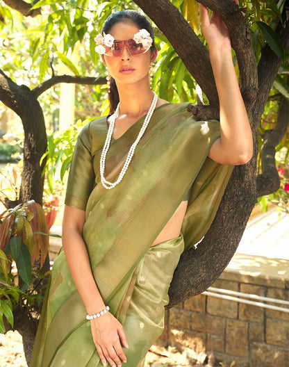 Green Graphic Design Organza Fancy Saree