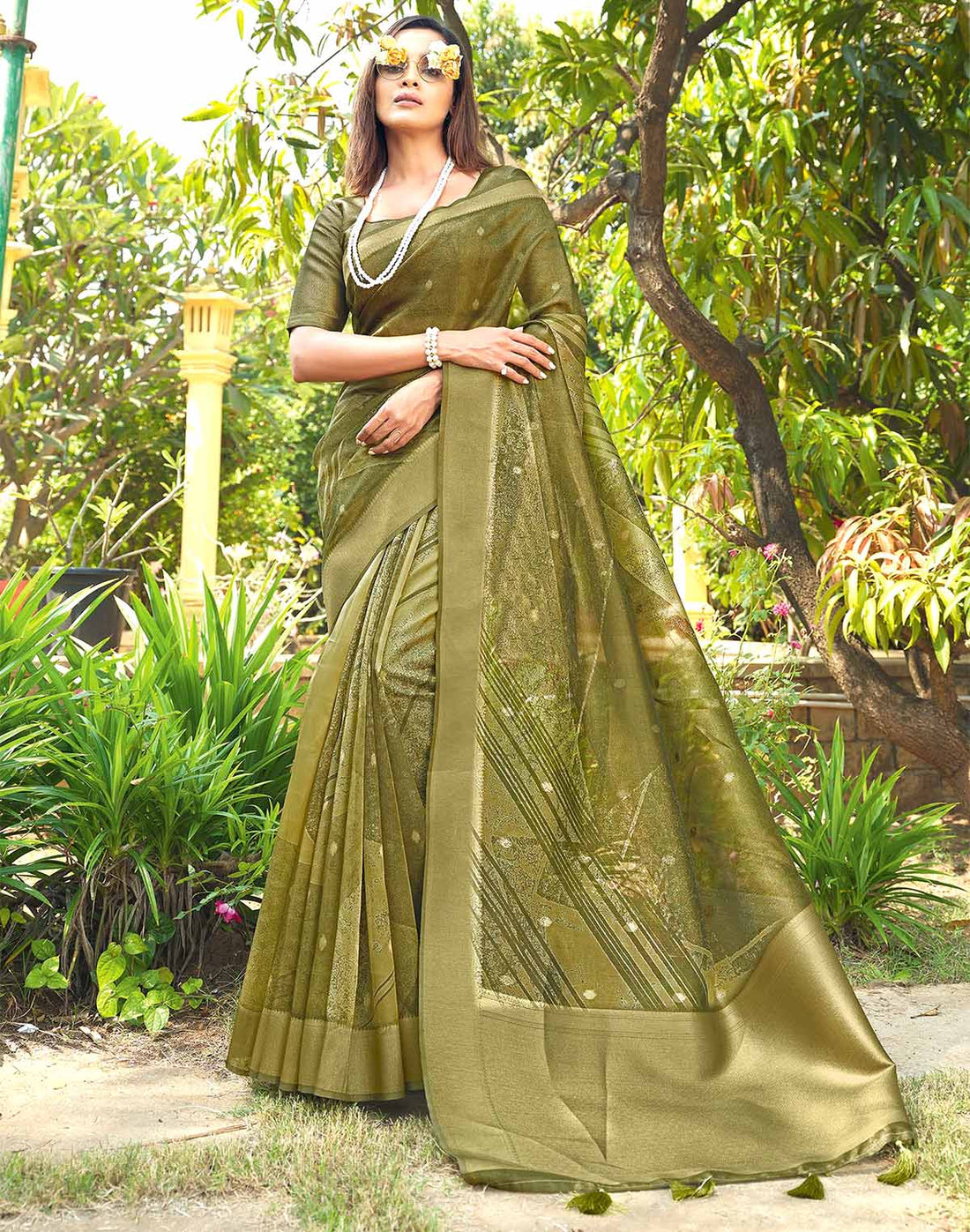 Adorable Green Organza Designer Saree