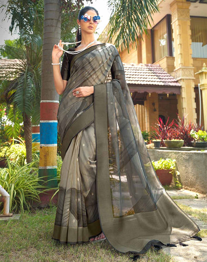 Light Grey Stylish Pattern Organza Saree