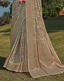 Beige Coloured Soft Silk Floral Pattern Saree