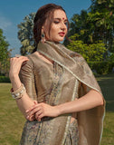 Beige Coloured Soft Silk Floral Pattern Saree