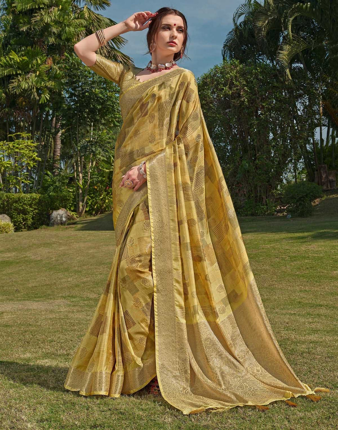 Mustard Floral Soft Silk Fancy Saree