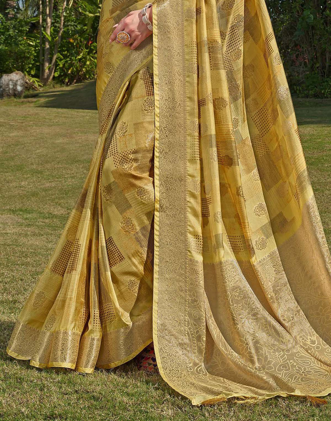 Mustard Floral Soft Silk Fancy Saree