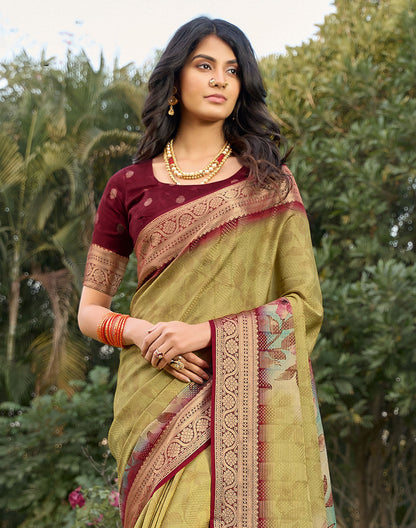 Light Yellow smooth Dola Silk Floral Print Saree