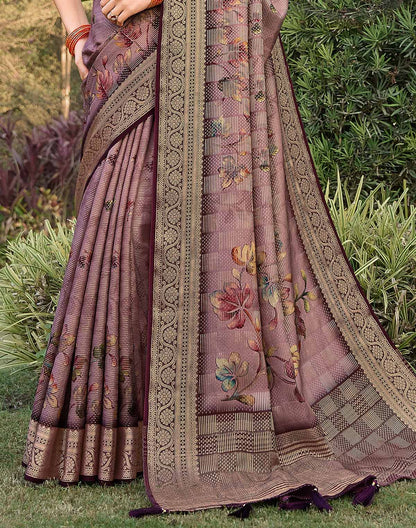 Light Pink Floral Print Dola Silk Saree