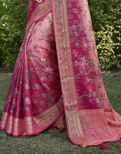 Light Pink all over Floral design Dola Silk Saree