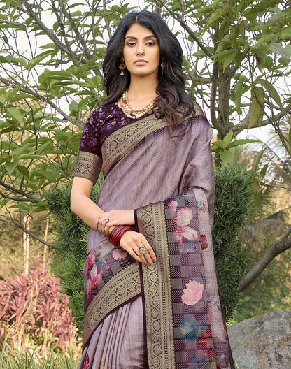 Light Purple Floral Motifs Dola Silk Classic Saree