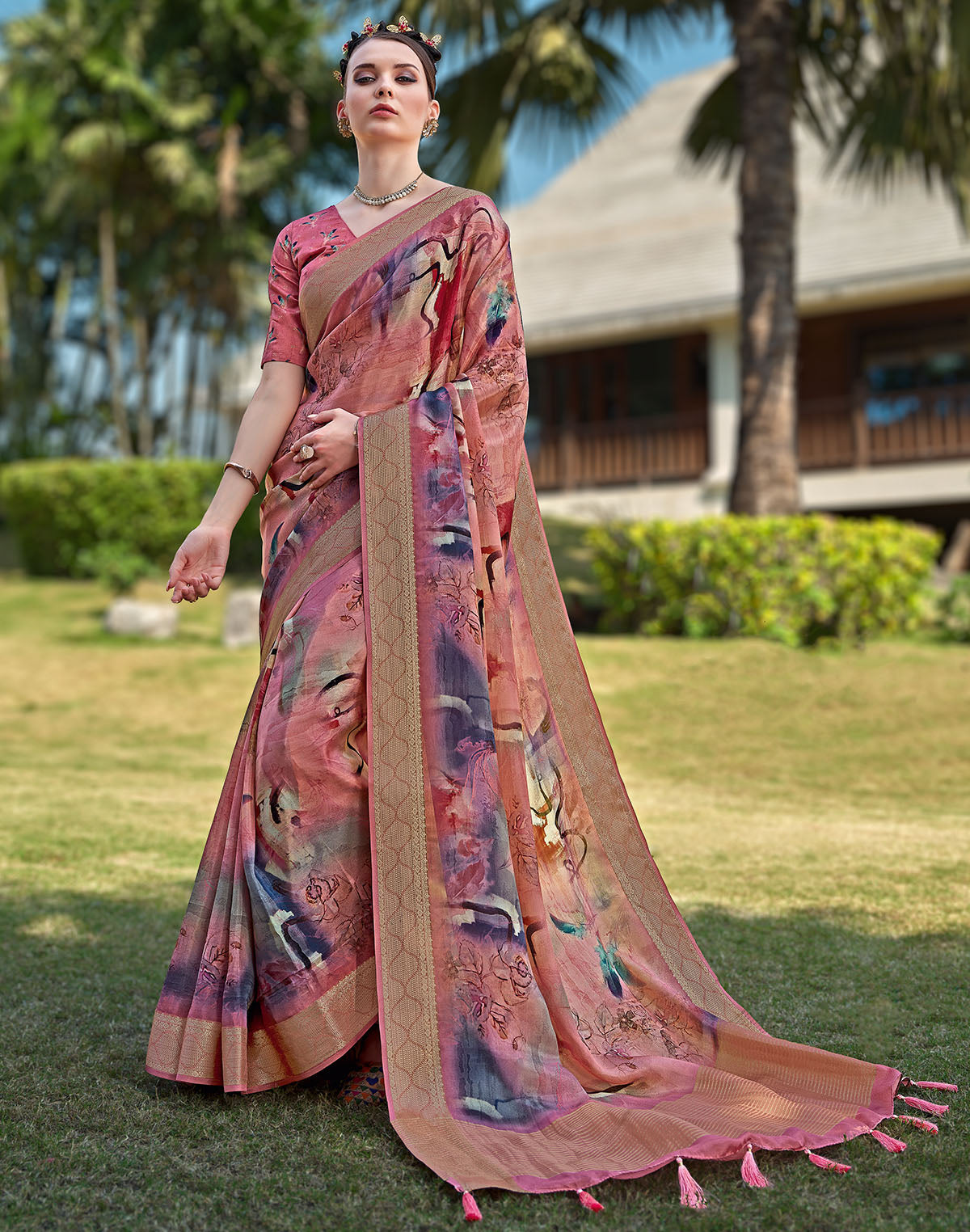 Peach Coloured Soft Dola Silk Saree