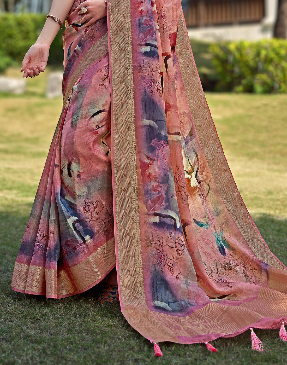 Peach Coloured Soft Dola Silk Saree