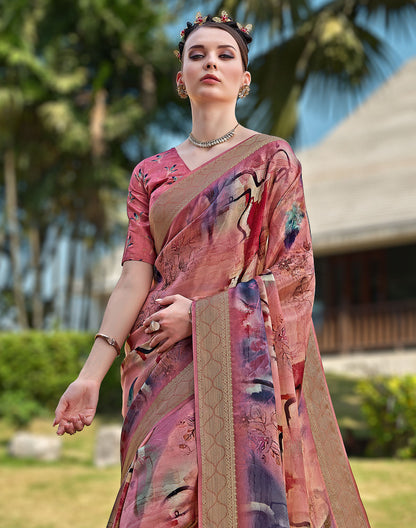 Peach Coloured Soft Dola Silk Saree