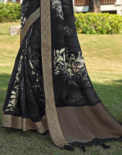 Black Coloured Ethnic Motifs Dola Silk Saree