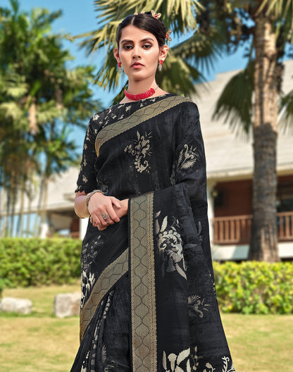 Black Coloured Ethnic Motifs Dola Silk Saree