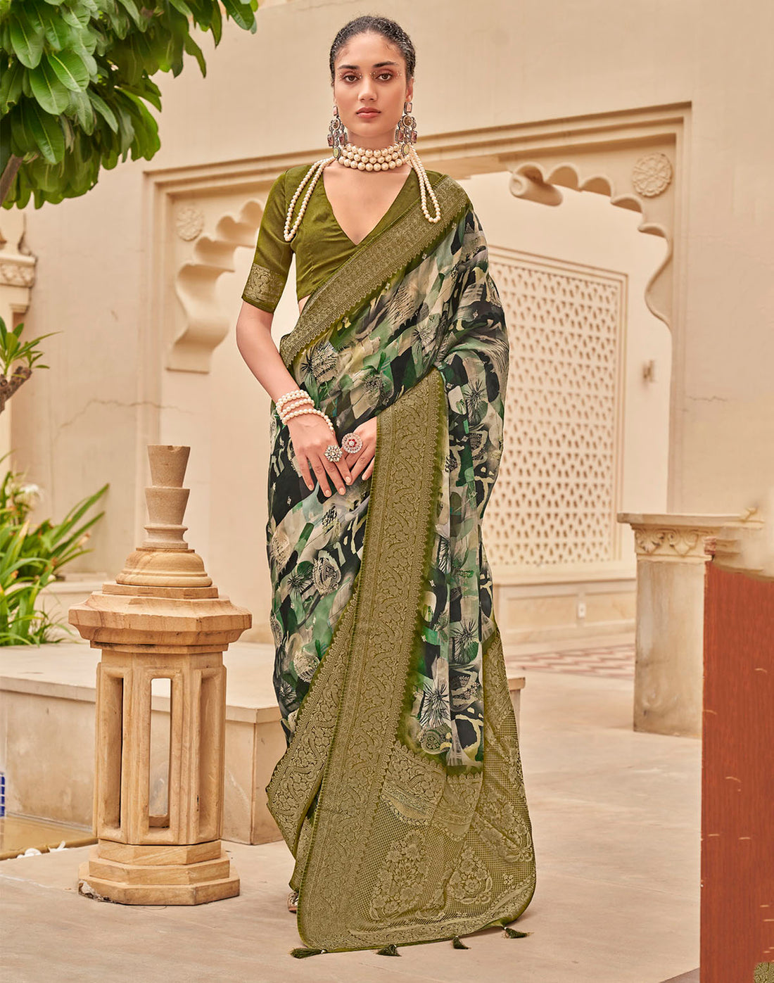 Multi Color all over Graphic Print Art Silk Saree