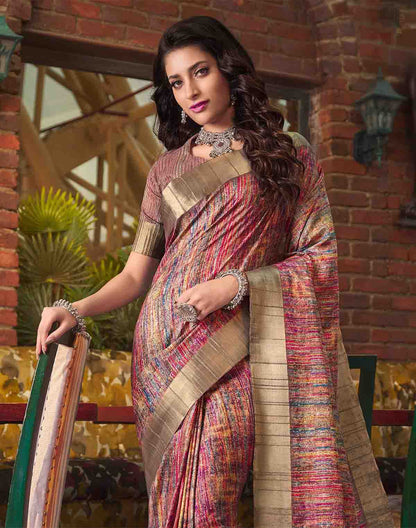 Graphic Printed Tussar Silk Saree in Multi Color