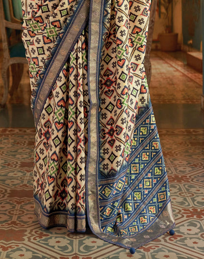 Admiral Cream Ikat Print Patola Saree