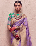 Lilac Purple Banarasi Crepe Dola Silk Saree With Designer Blouse