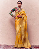 Mustard Banarasi Pure Crepe Dola Silk Designer Saree