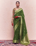 Olive Green Banarasi Crepe Dola Silk Saree