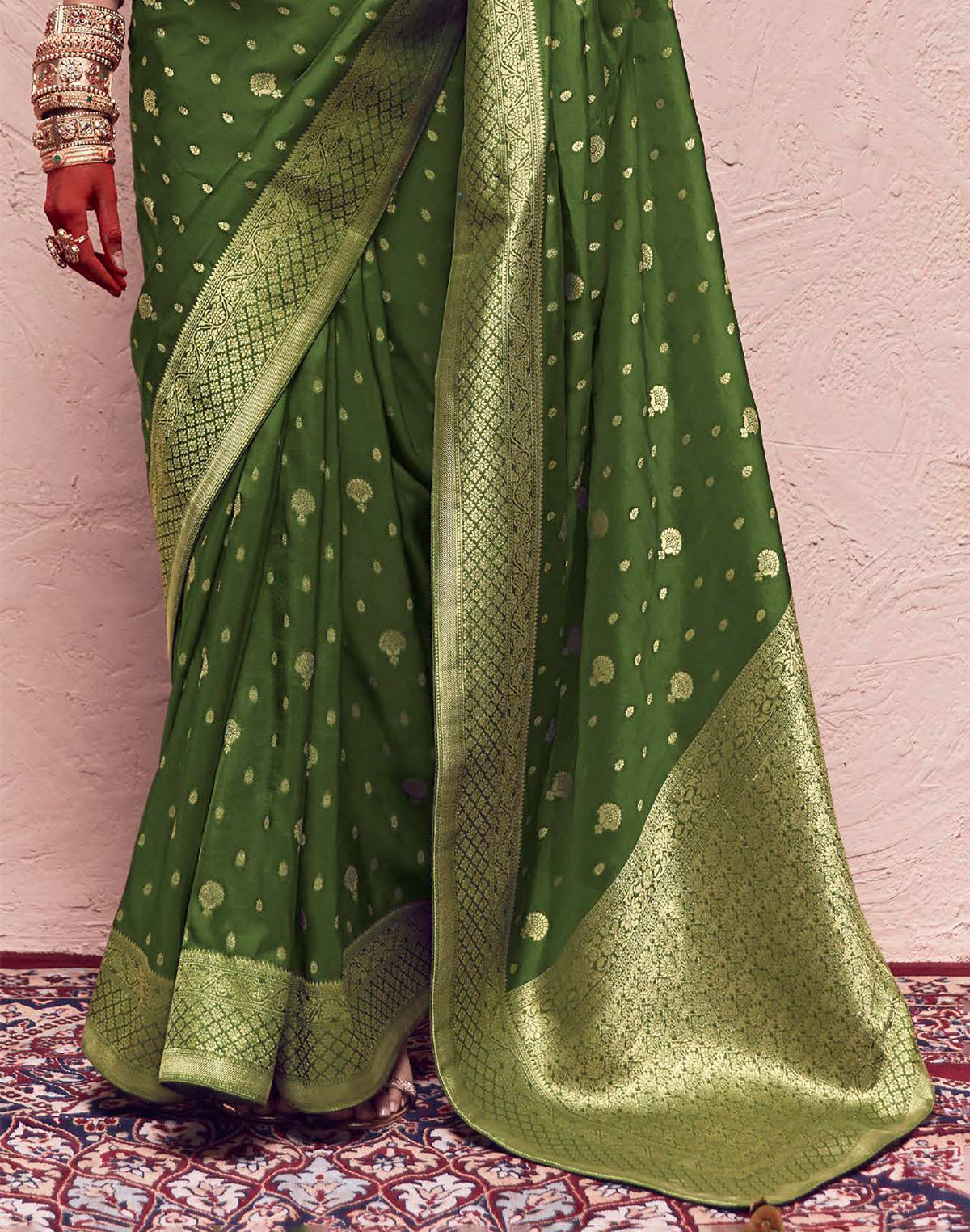 Olive Green Banarasi Crepe Dola Silk Saree