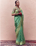 Mint Green Banarasi Pure Crepe Dola Silk Saree