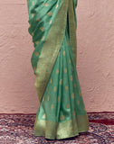 Mint Green Banarasi Pure Crepe Dola Silk Saree