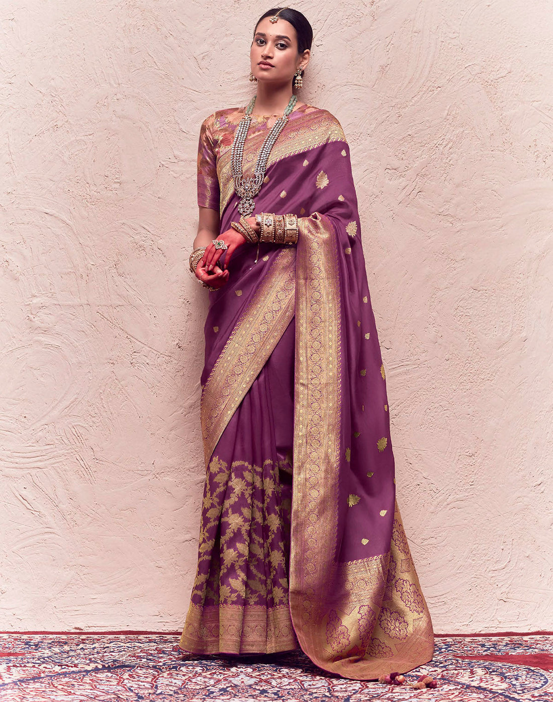 Light Wine Coloured Banarasi Pure Crepe Dola Silk Saree