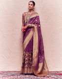 Light Wine Coloured Banarasi Pure Crepe Dola Silk Saree