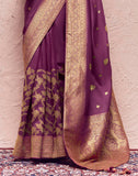 Light Wine Coloured Banarasi Pure Crepe Dola Silk Saree