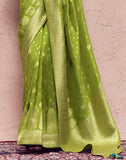 Parrot Green Banarasi Pure Crepe Dola Silk Saree