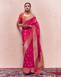 Rani Pink Banarasi Pure Crepe Dola Silk Designer Saree