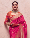 Rani Pink Banarasi Pure Crepe Dola Silk Designer Saree