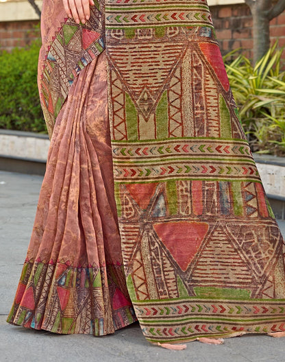 Peach Zari Woven Tissue Saree