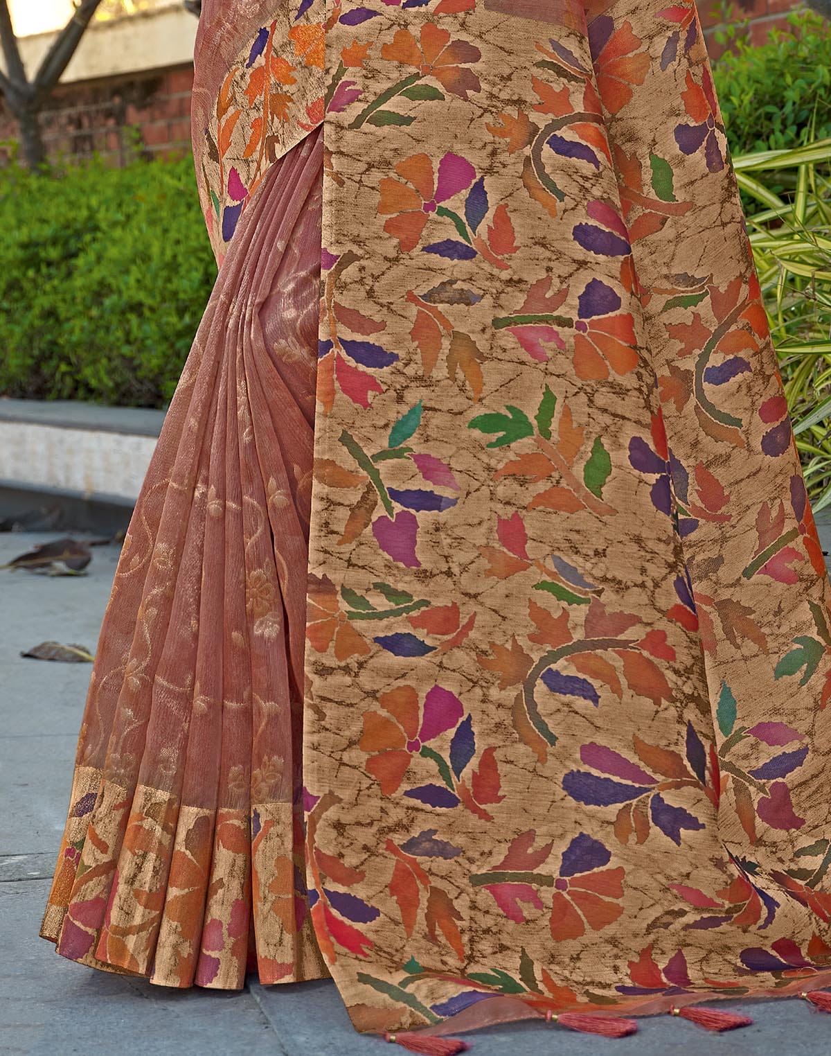 Tissue digital print Light Orange Saree