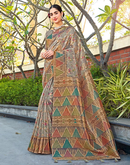 Digital Printed Grey Tissue Saree