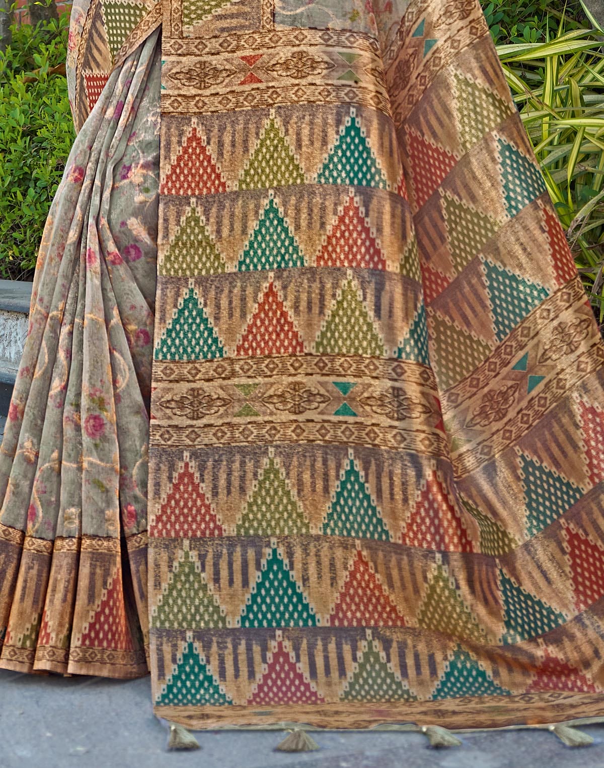 Digital Printed Grey Tissue Saree